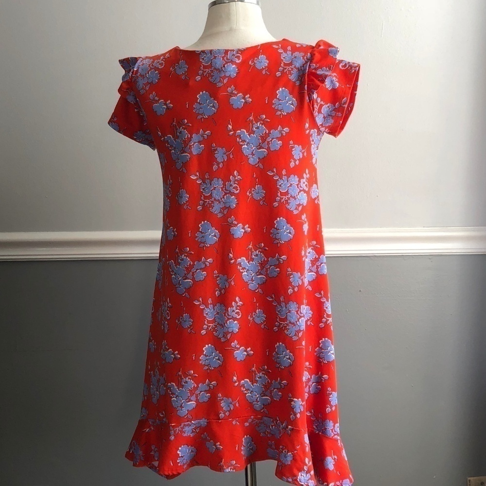 Copper Key Red and Blue Floral Ruffle Dress, Large - Picture 5 of 7